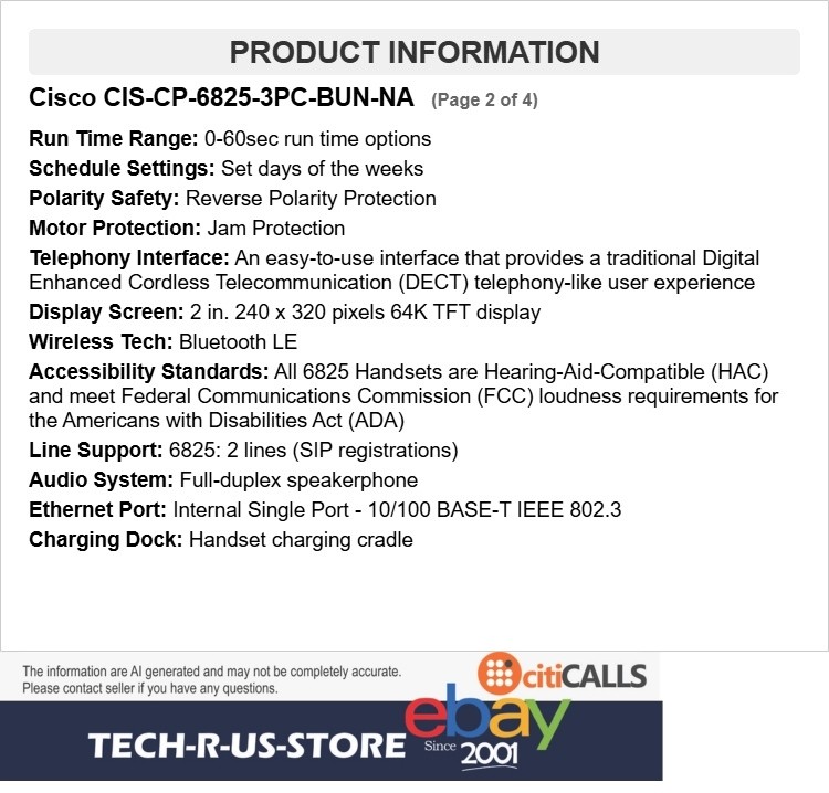 Cisco CIS-CP-6825-3PC-BUN-NA IP DECT 6825 Handset Base Station Bundle MPP