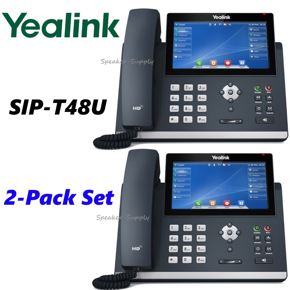 2 Yealink SIP-T48U Executive Desk IP Phone 7″ Touch Screen Bundle Lot