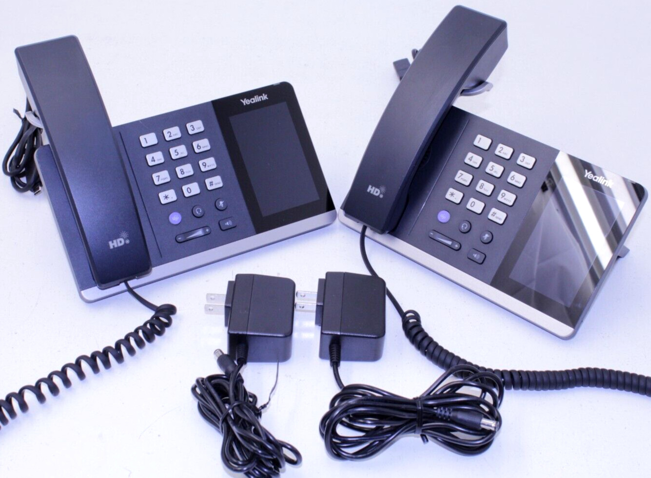 Lot of 2 Yealink MP50 USB Business Phones w/ Handsets, Power Adapters & Stands
