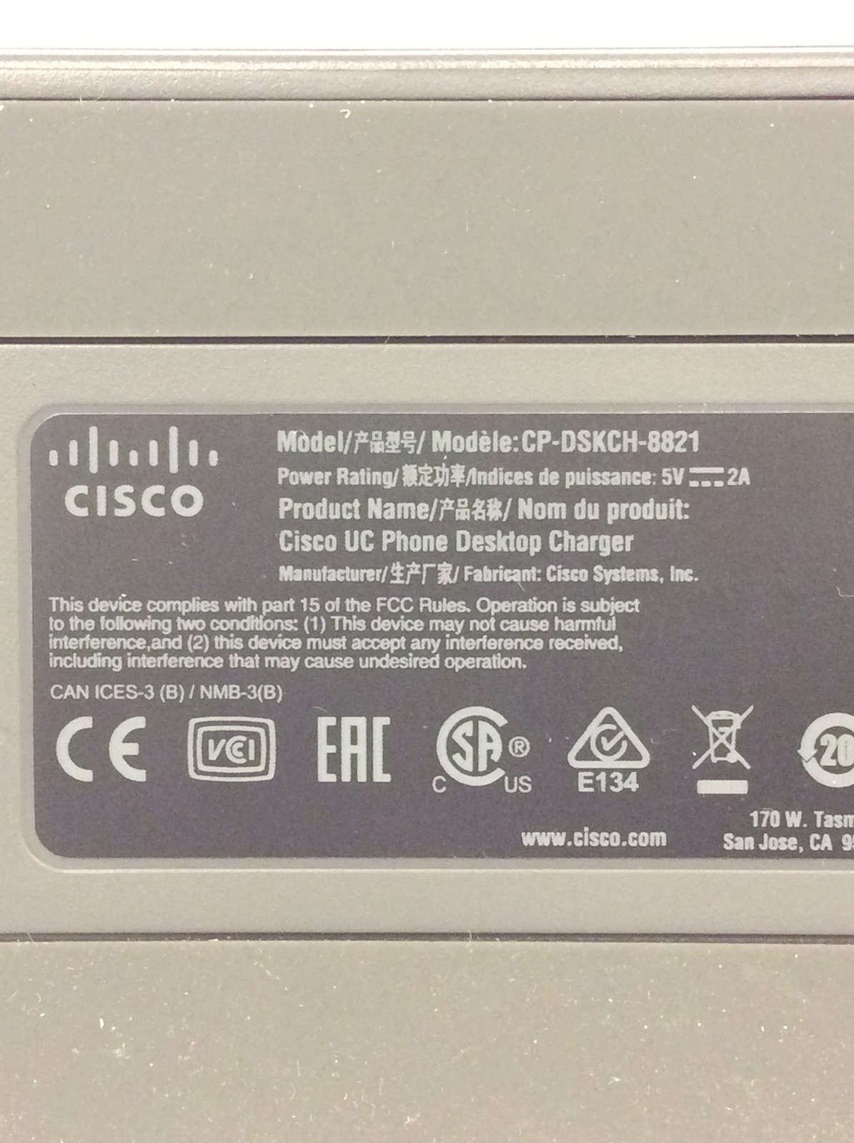 Cisco CP-DSKCH-8821 Wireless IP Phone Desktop Charger Cradle, No Ac Adapter