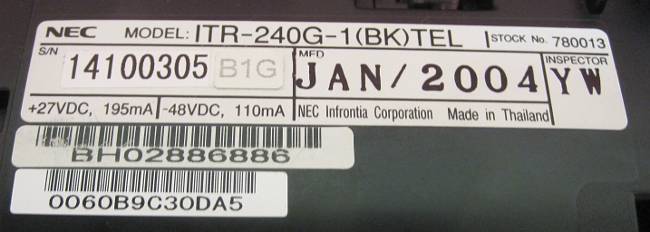 NEC ITR-240G-1 (BK) BLACK TELEPHONE – INASET 240G Stock# 780013 120xAVAILABLE