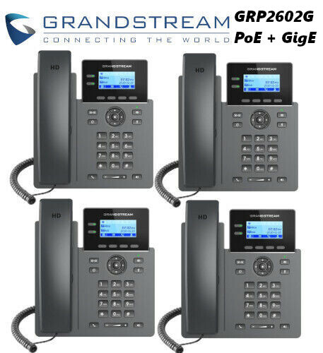 4 Grandstream GRP2602G 2-Line 4 SIP Accounts Office Phone PoE + Gigabit Ethernet
