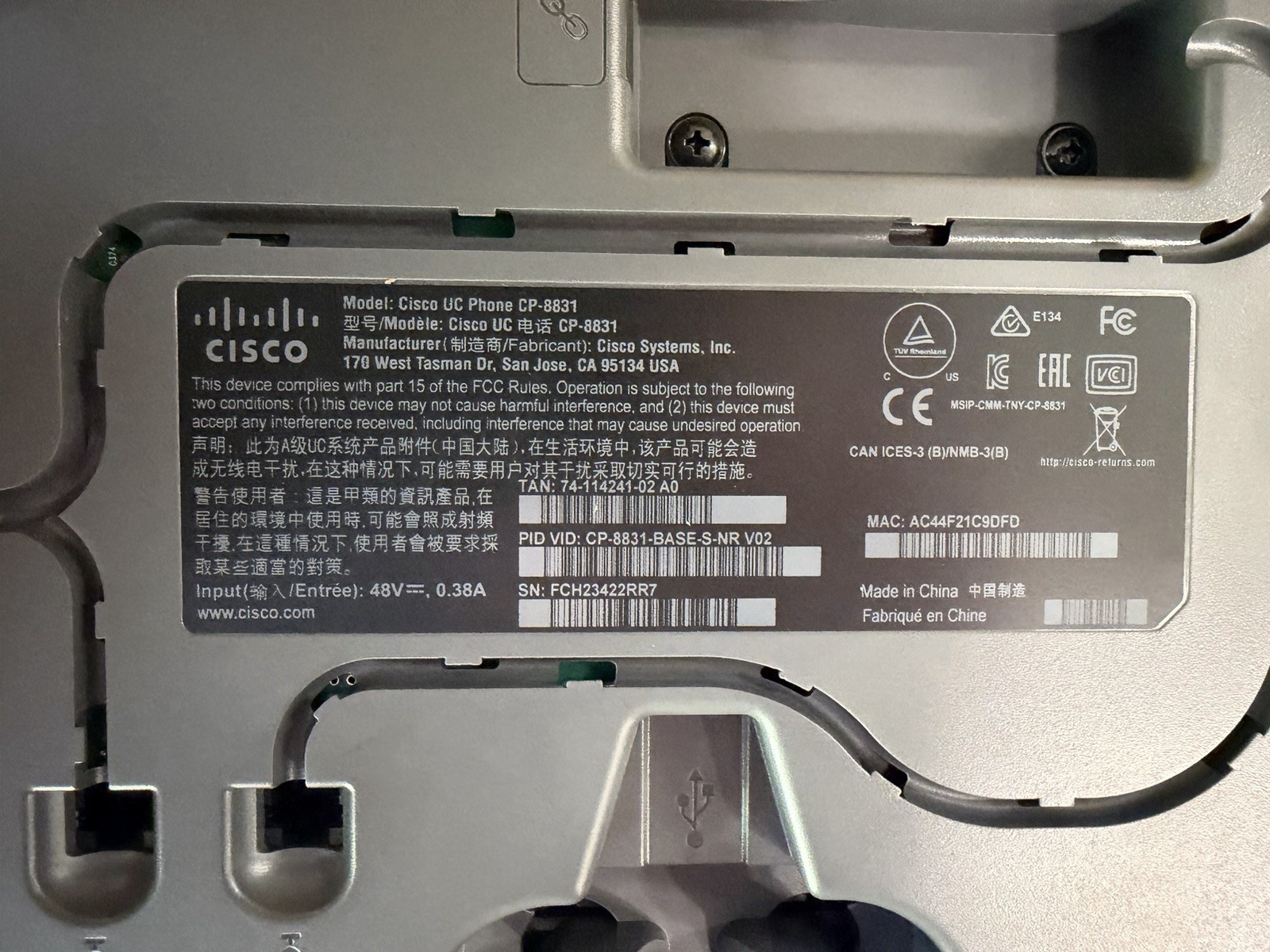Cisco CP-8831-NR-K9 Unified IP Conference Phone Base and Control Unit