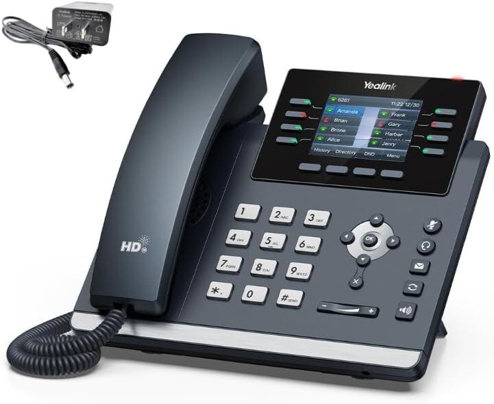 Yealink SIP-T44W – Power Adapter Included -12 VoIP Accounts. 2.8-Inch Color Disp