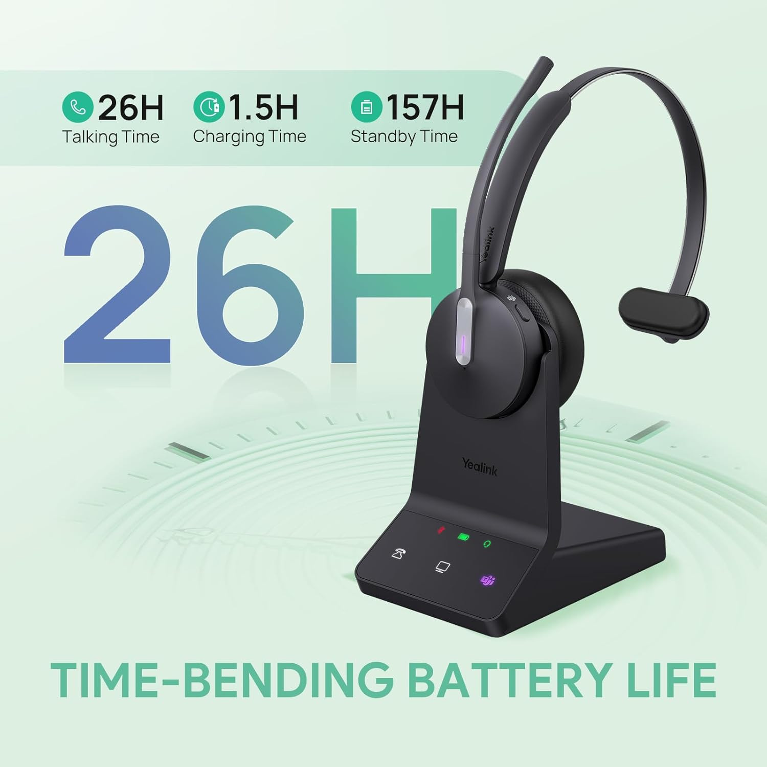 WH64 DECT & Bluetooth Wireless Mono Headset, 606Ft Long Range Work Headphones, 3