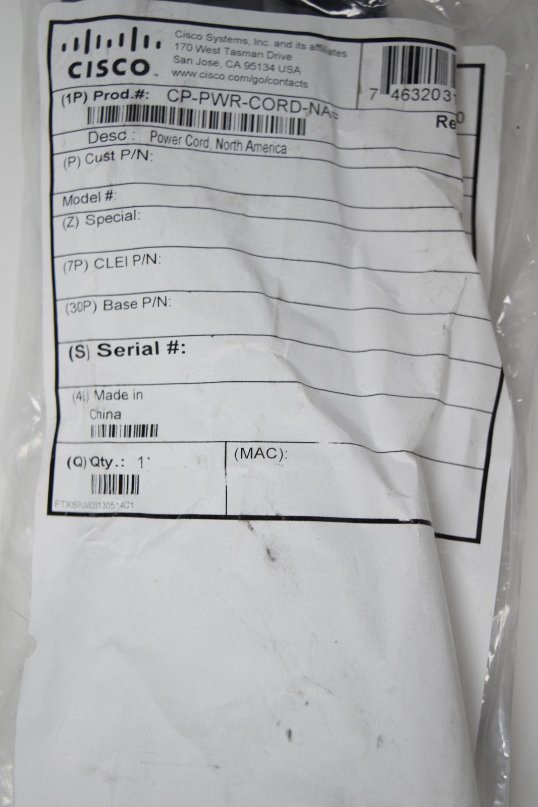 Cisco CP-PWR-CORD-NA Power Cord Standard Computer Monitor Printer AC Adapter