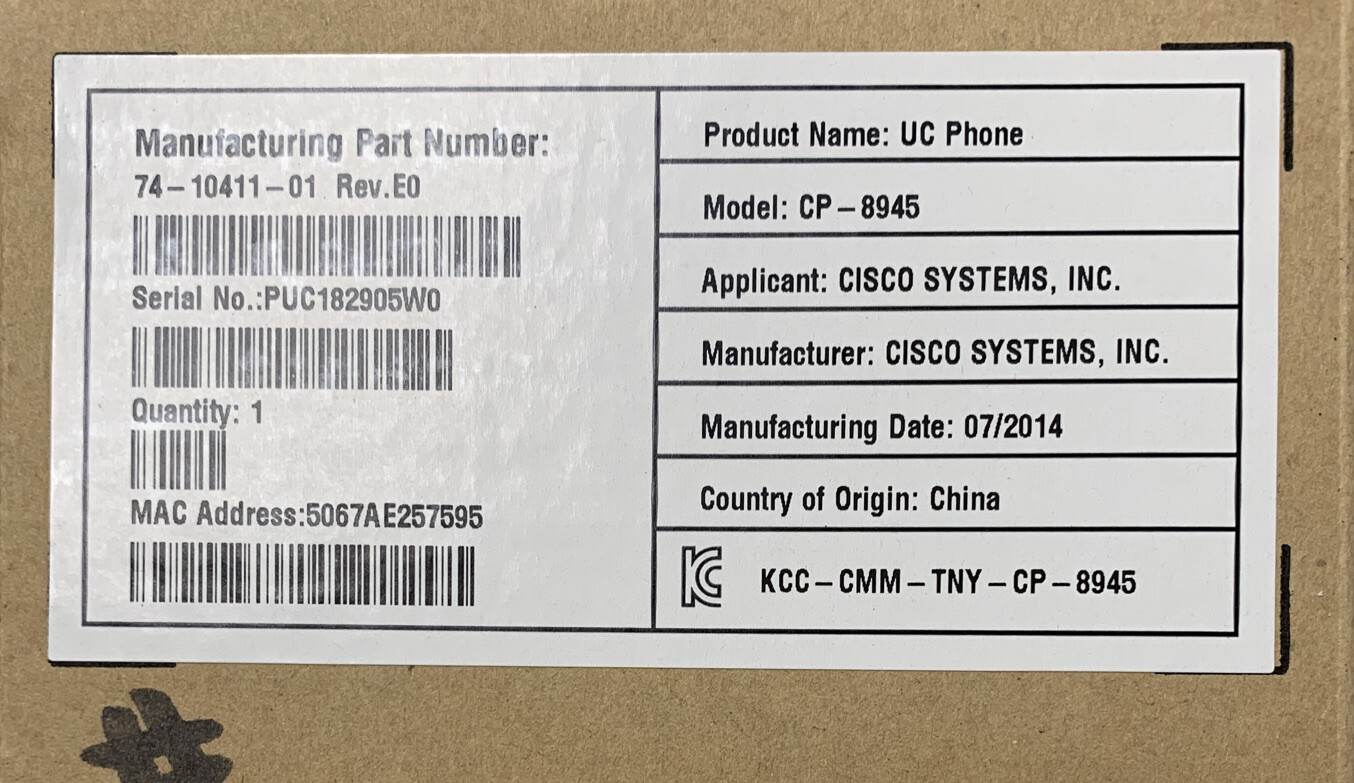 Cisco Unified Phone Phantom Grey Standard Handset | CP-8945-K9