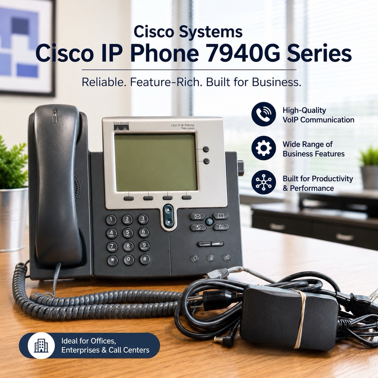 Cisco 7900 Series CP-7940G Corded VoIP Phone Grey & Silver LCD Display Compact