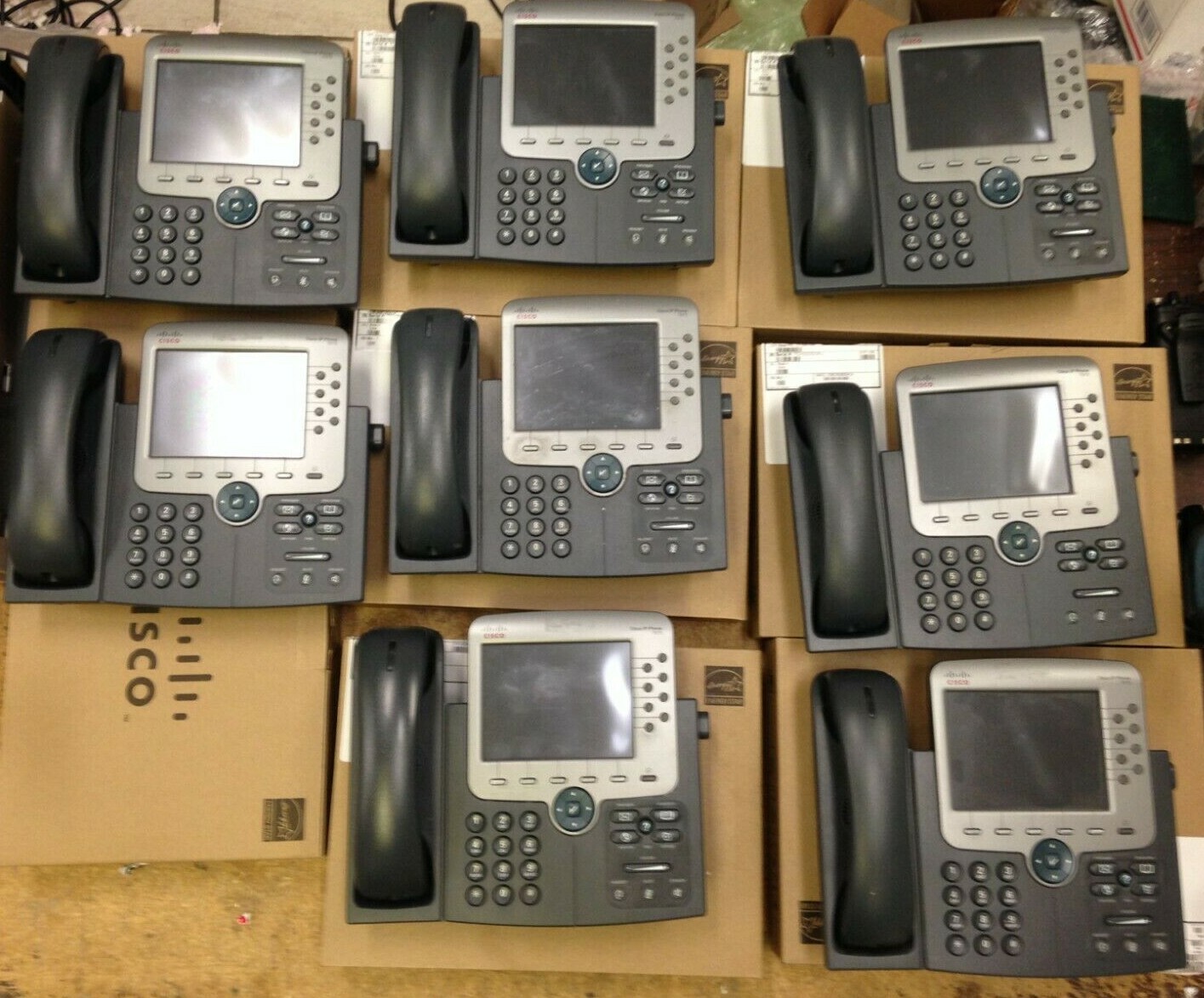 LOT OF 8 Cisco CP-7975G VOIP Office Phone W/ Adjustable Stand&Handset (No Cords)