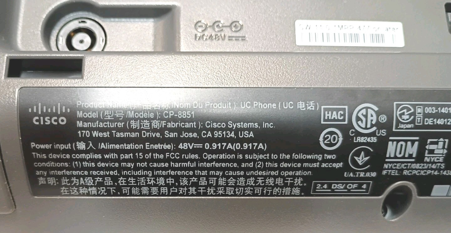 Cisco 8851 IP Phone – Cable – Wall Mountable with charger