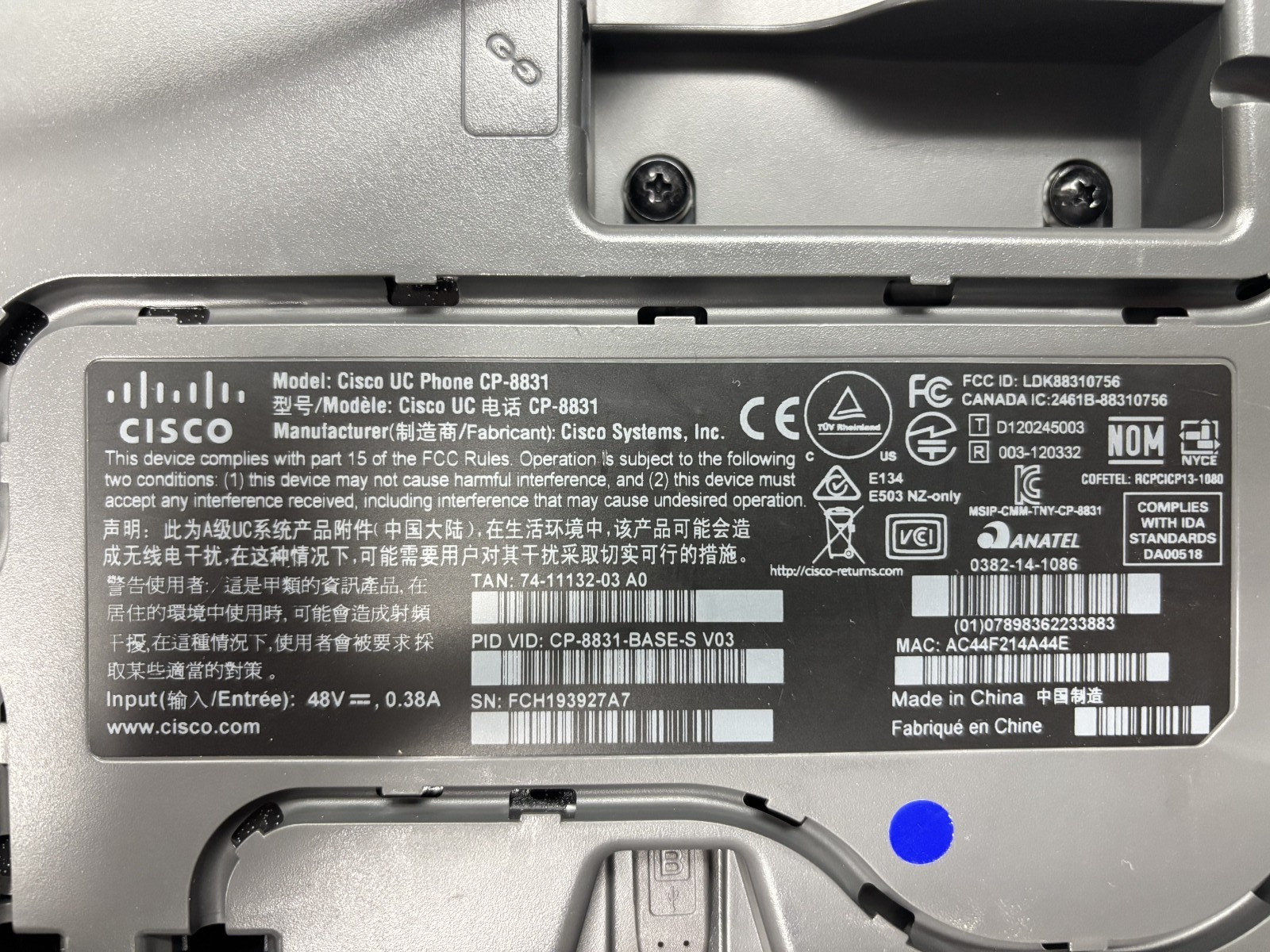 Cisco CP-8831-K9 Unified IP Conference Phone Base and Control Unit