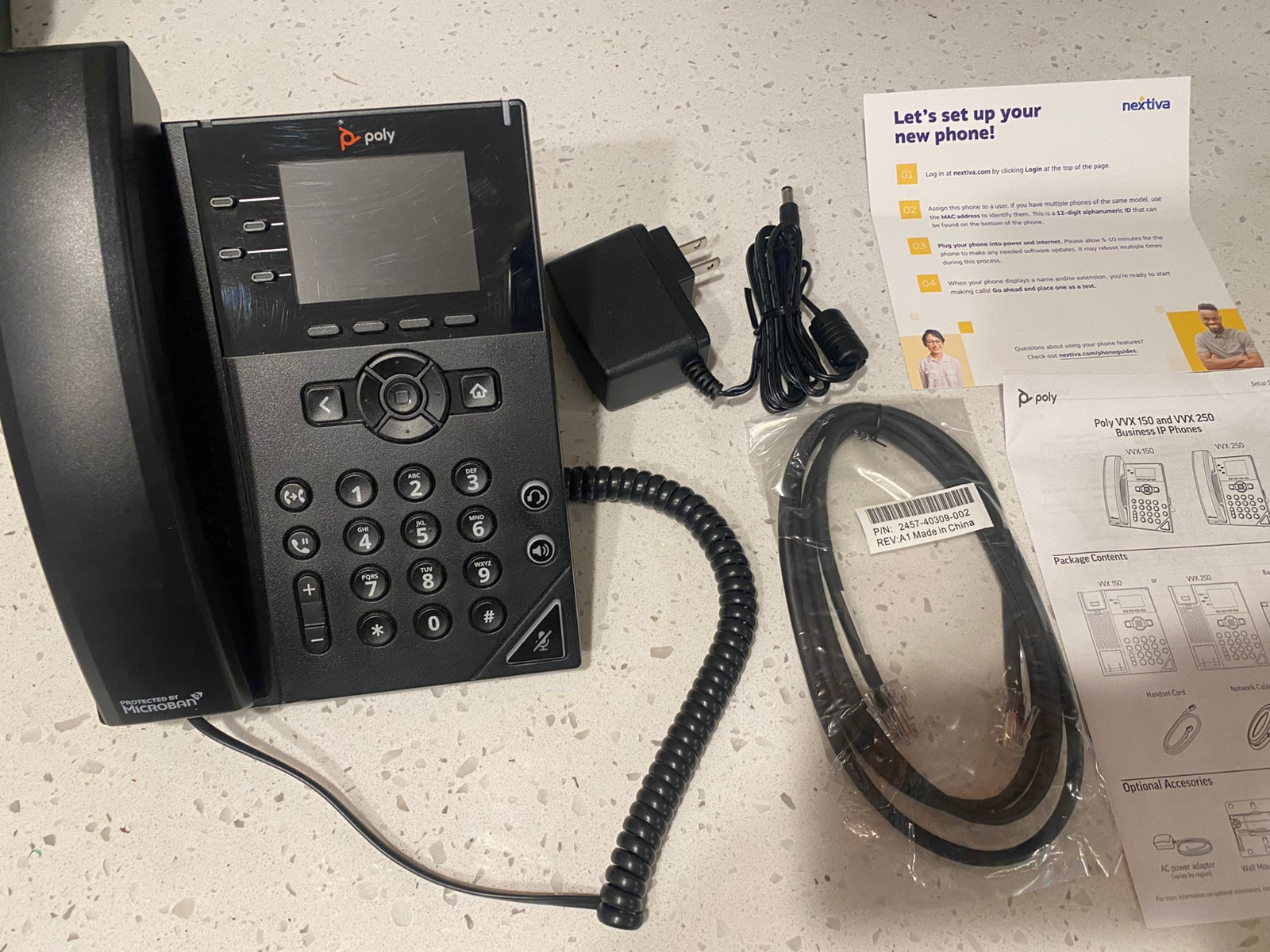 Polycom VVX 250 4 Lines IP Phone HD Voice Brand New In Box w Power Cord Microban