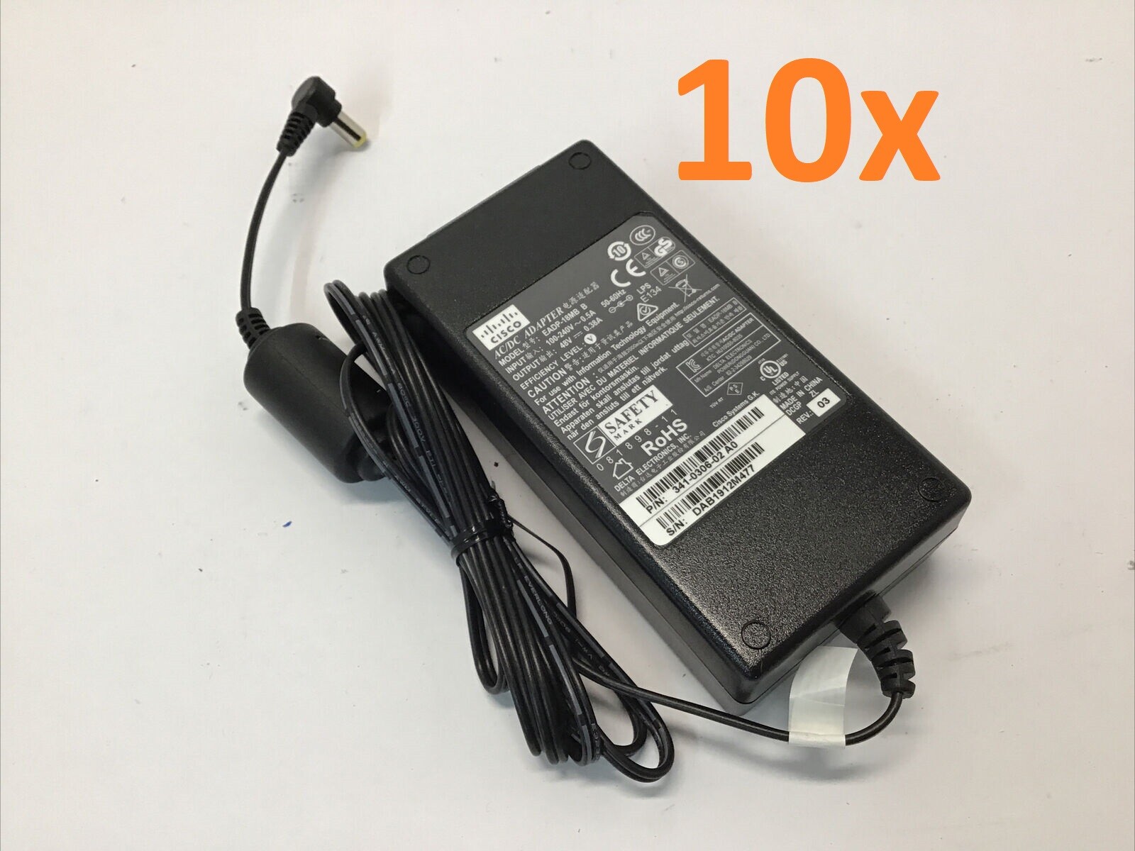 Lot of 10 – Cisco 18W 48V 0.38A EADP-18MB B AC Adapter Power Supply 341-0306-02