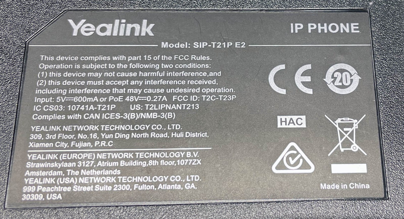 LOT 2. Yealink SIP-T21P E2 IP Business VOIP Phone with Stand. Clean!