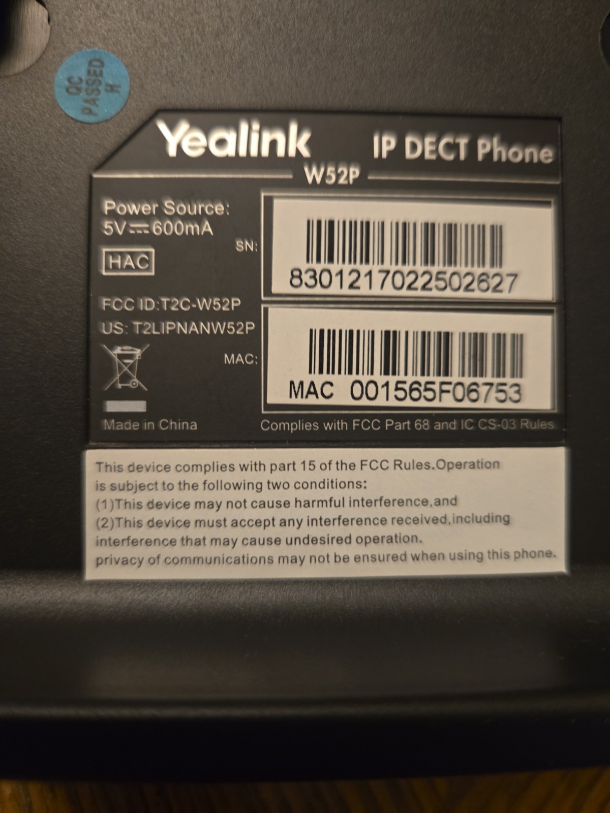 YEALINK W52P IP PHONE BASE STATION