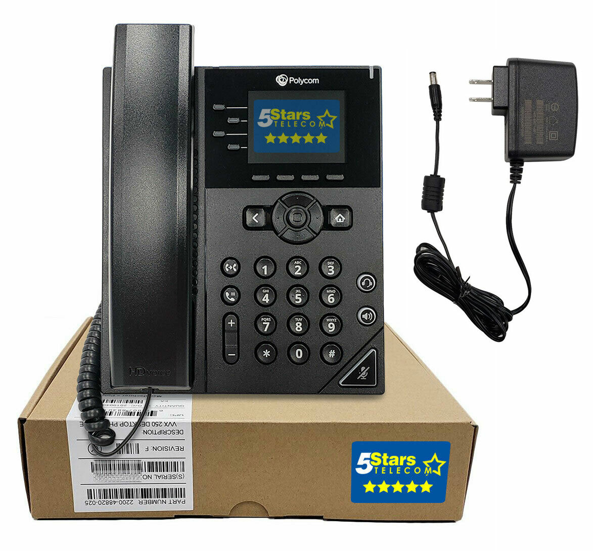 Polycom VVX 250 IP Phone w/Power Supply (2200-48820-025) Brand New 1 Yr Warranty