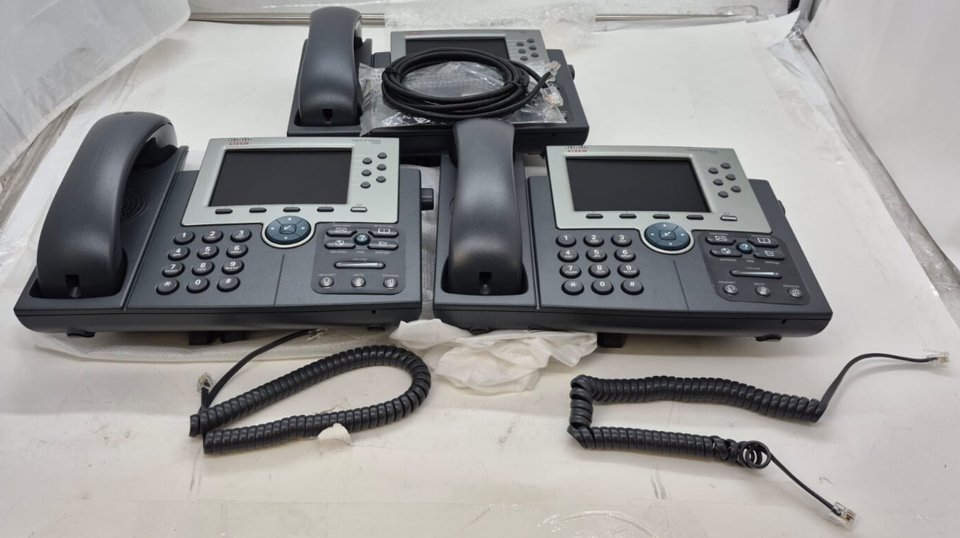 Lot of 3 Cisco IP Phone CP-7965G VoIP Desktop Business Phone W/ Handset + Cable