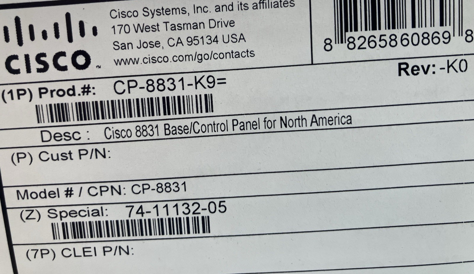 Cisco CP-8831-K9 Unified IP Conference Phone Base and Control Unit