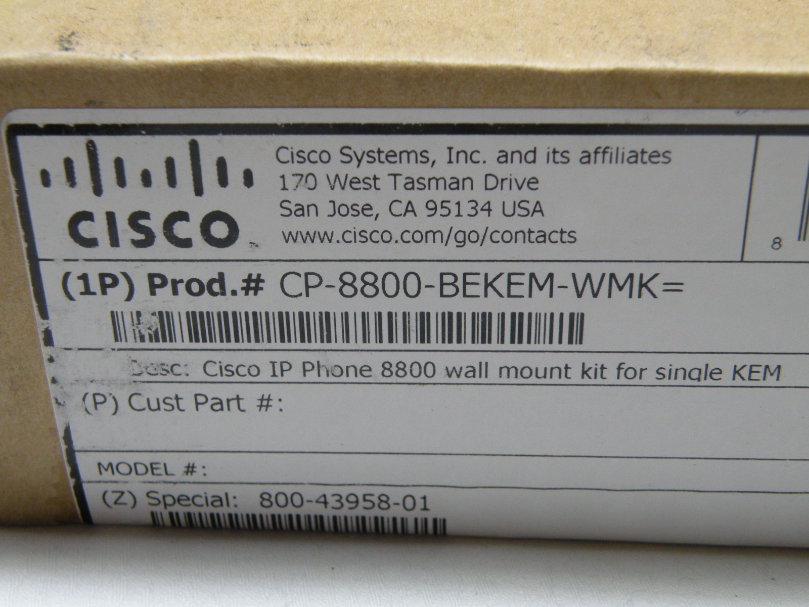 Cisco Wall Mount Kit CP-8800-BEKEM-WMK, for 8800 Series Phones, New