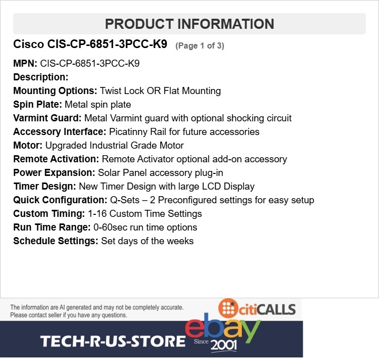 Cisco CIS-CP-6851-3PCC-K9 IP Phone 6851 4-Line GigE Display Phone for MPP