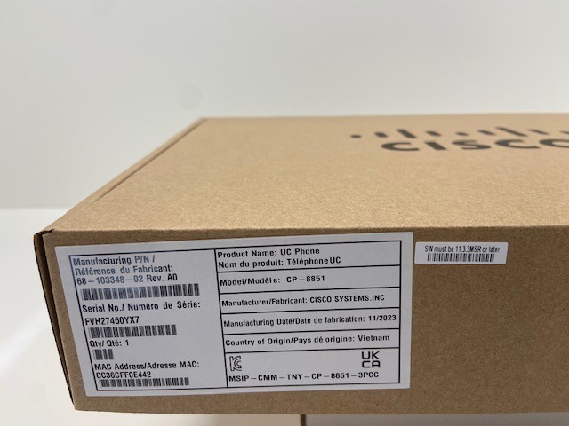 Cisco Meraki CP-8851-3PCC-K9= CISCO IP PHONE 8851 WITH MULTIPLATFORM PHONE FIRMW