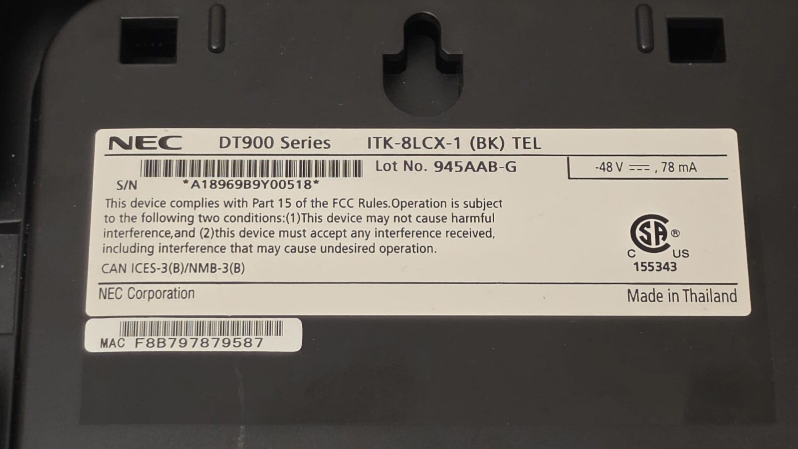 NEC DT900 Series ITK-8LCX-1 (BK) TEL Color Self-Labeling Phone USED LOT OF 4
