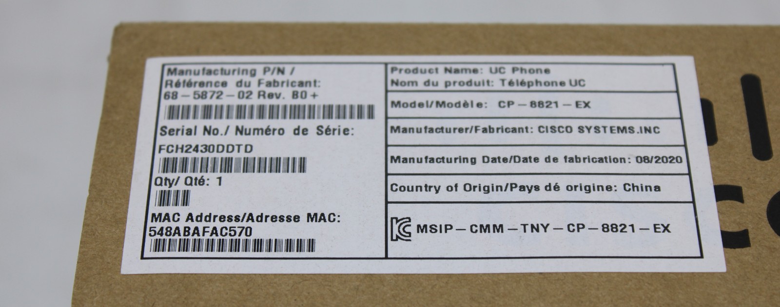 CISCO CP-8821 EX-K9 World Mode Wireless IP Phone CP-8821-K9