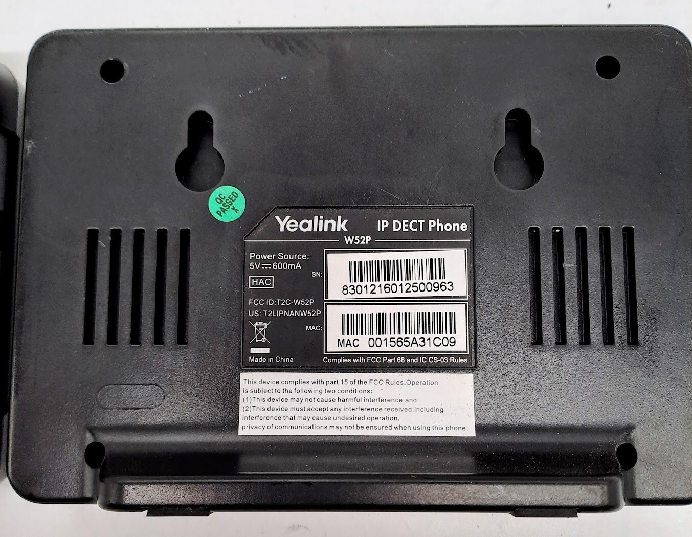 LOT OF 2 Yealink W52P IP DECT Wireless Base Station Only