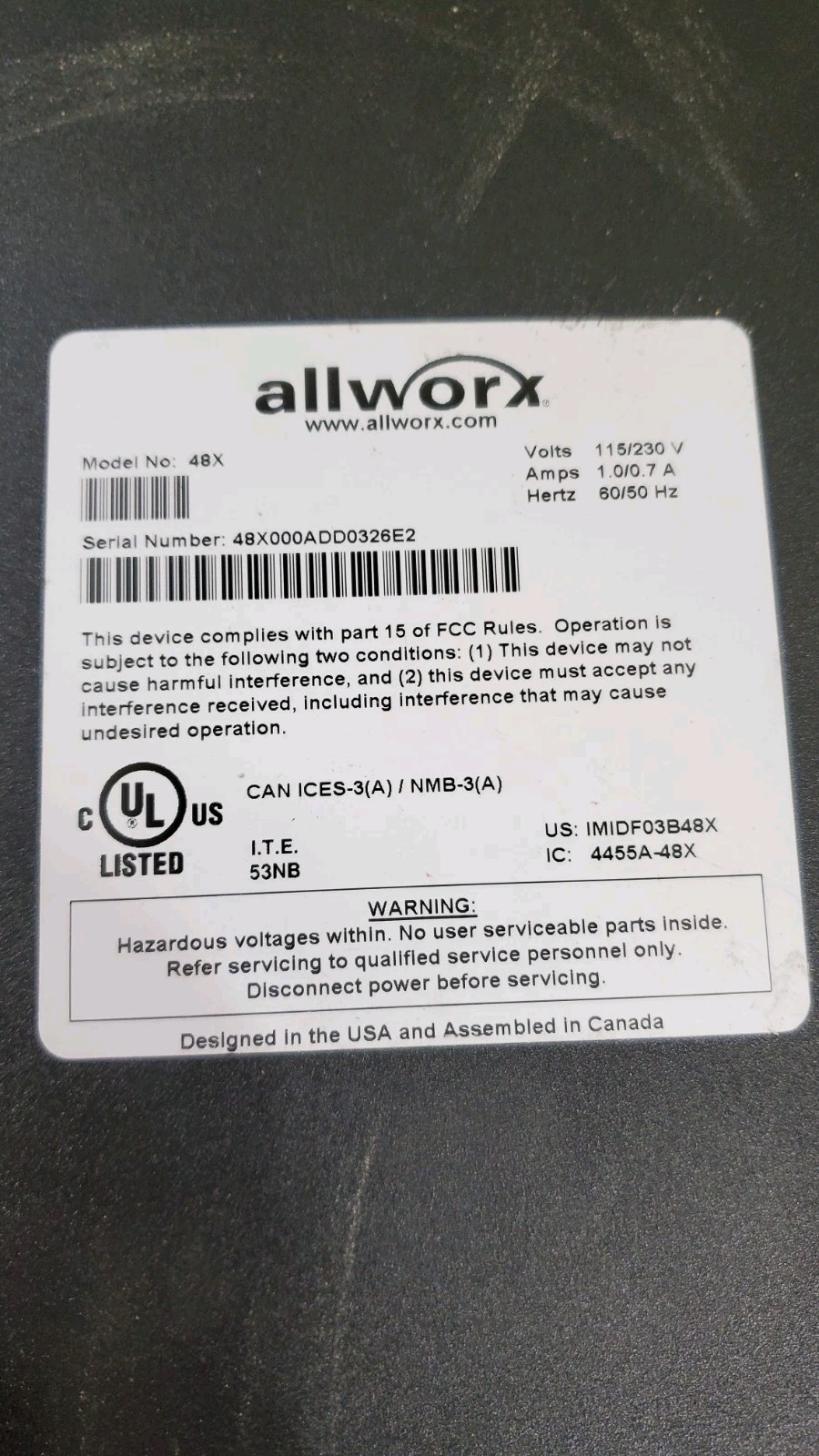 ALLWORX 48X VoIP Network Server and Phone System Front Panel Peeled Off