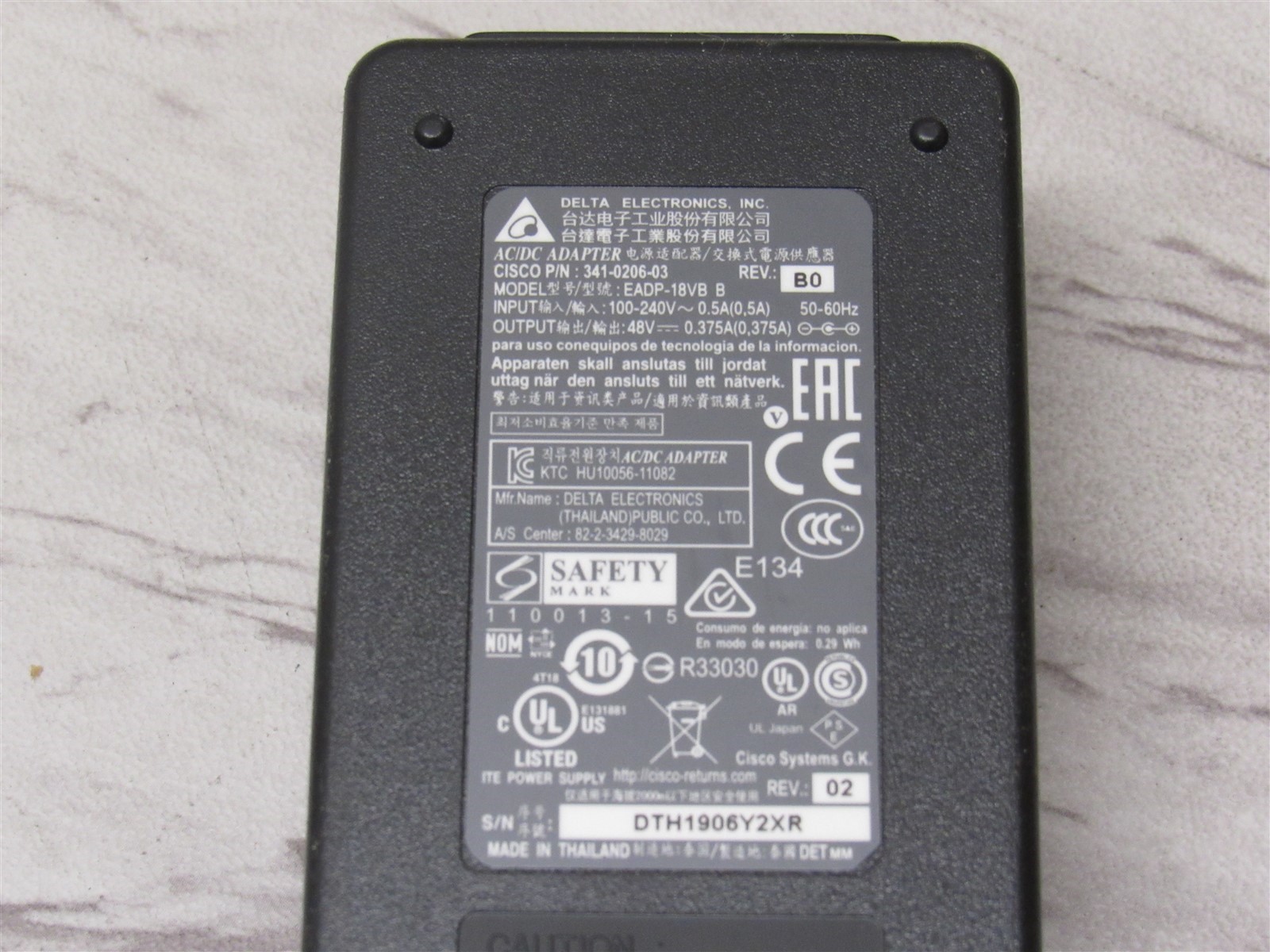 Lot of 6 Cisco Delta 341-0206-03 IP Phone AC Adapter For 7900 48V 0.375A