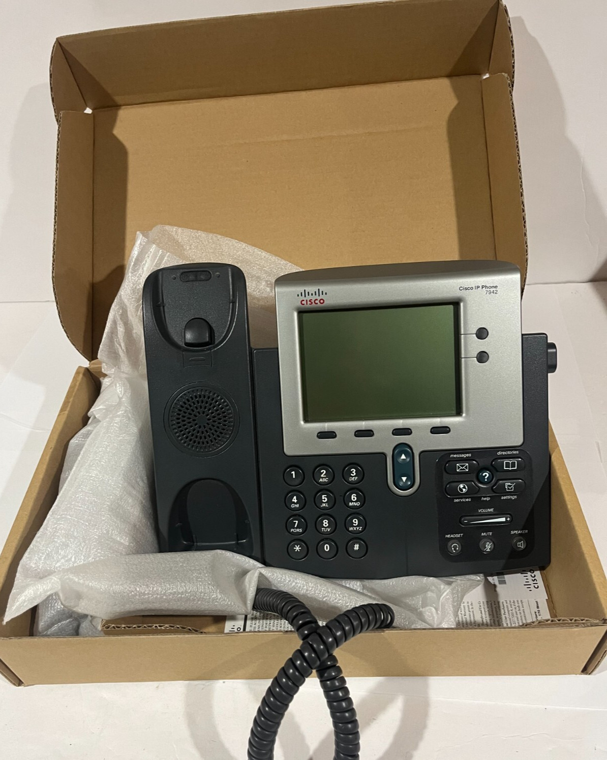 Cisco CP-7942G IP VoIP Ethernet Desktop Phone w/ Box, Cable, & Handset New Open