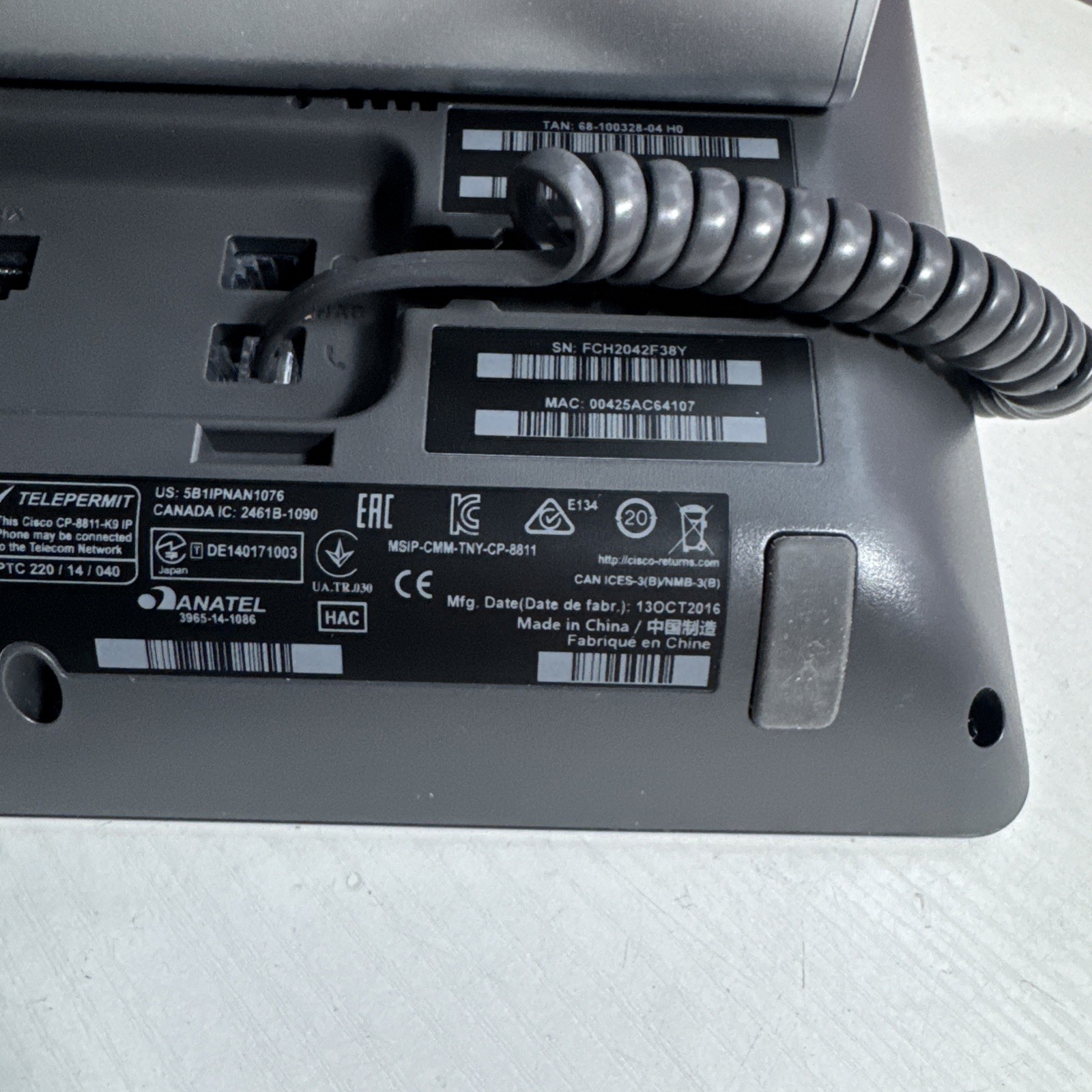 Cisco CP-8811 UC IP Phone Charcoal 68-6055-02 with Handset, Stand and Cables