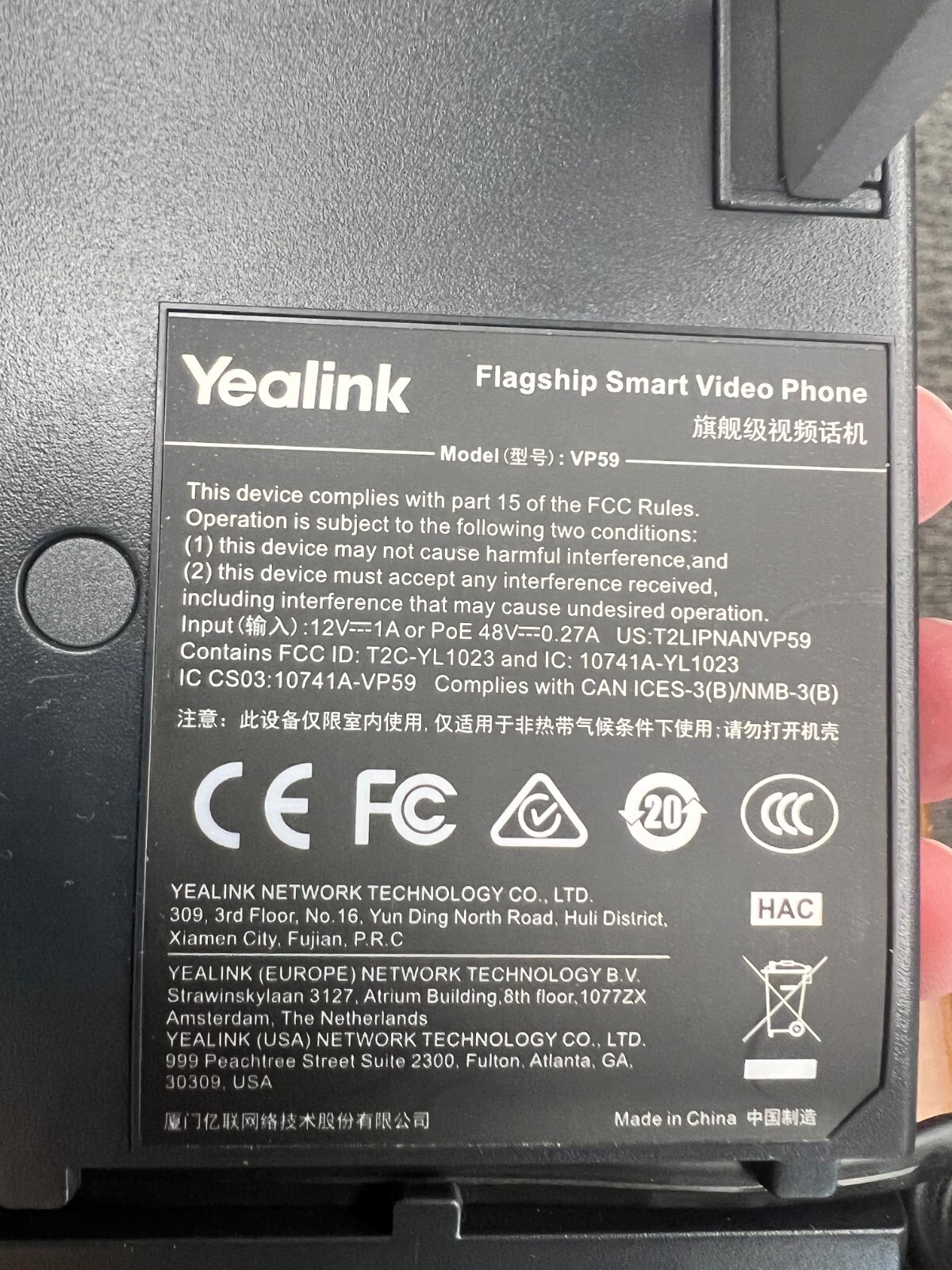 Yealink Flagship Smart Video VoIP Phone Model VP59 w/ Camera Handset & Stand