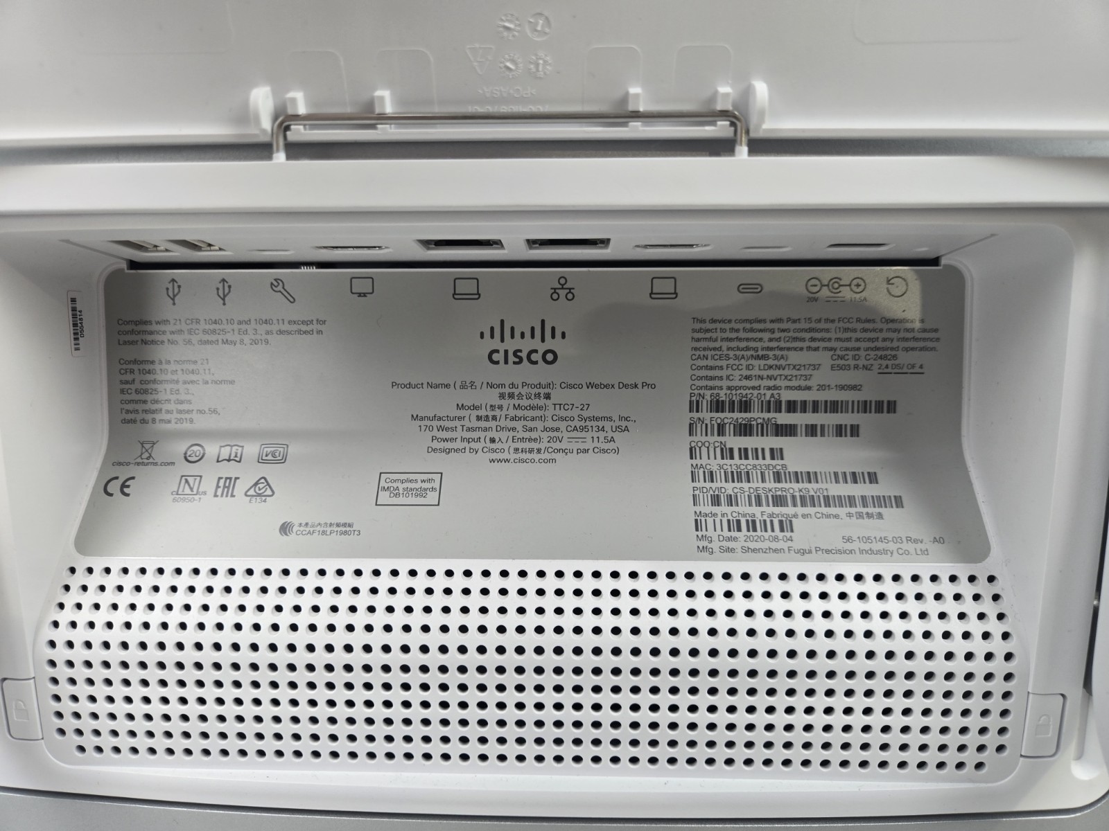 Cisco Webex Desk Pro TTC7-27 68-101942-01 Video Conference Device w/ Power Cord