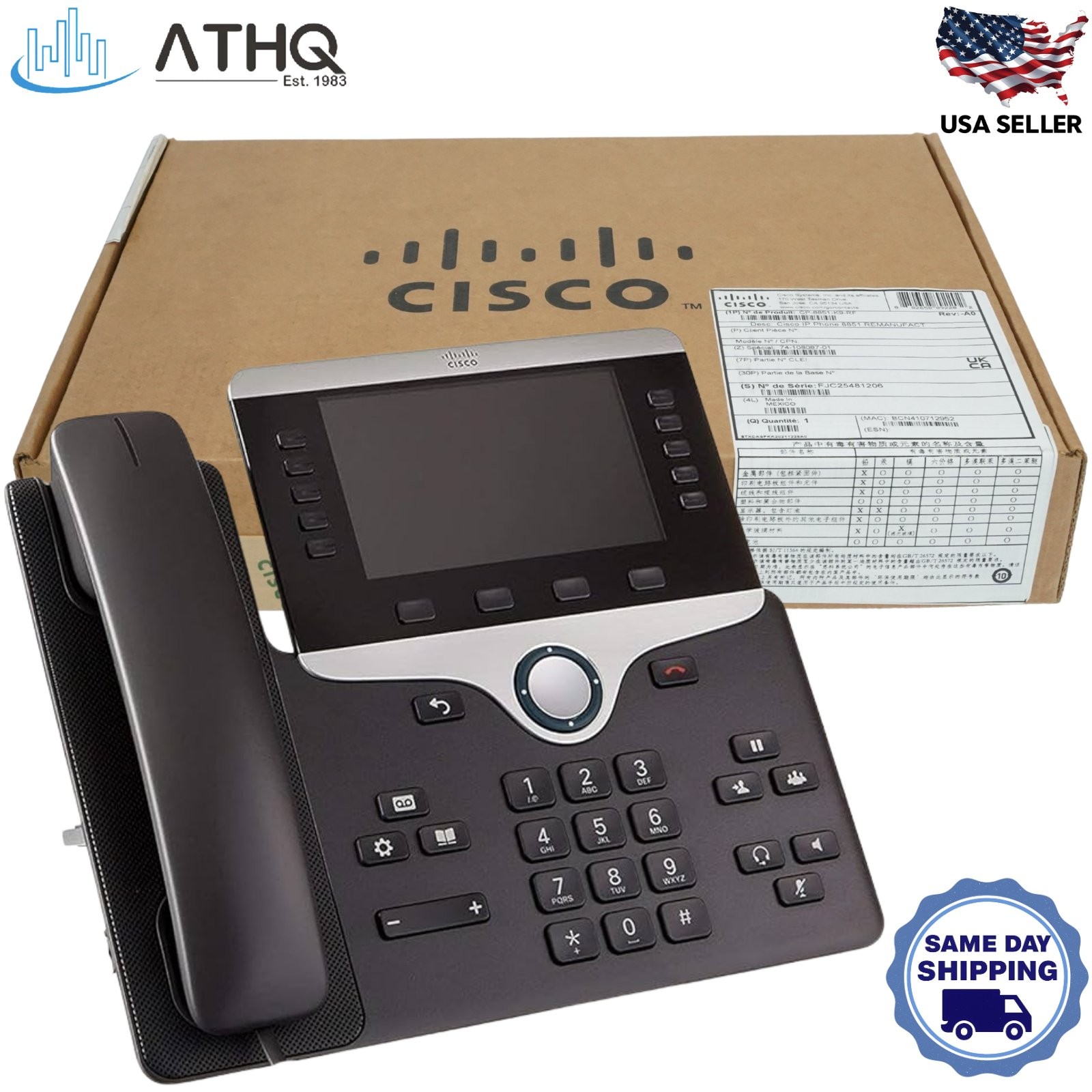 Cisco CP-8851-K9 IP Phone 8851 5-Line Color Gigabit PoE VoIP Bluetooth Refresh