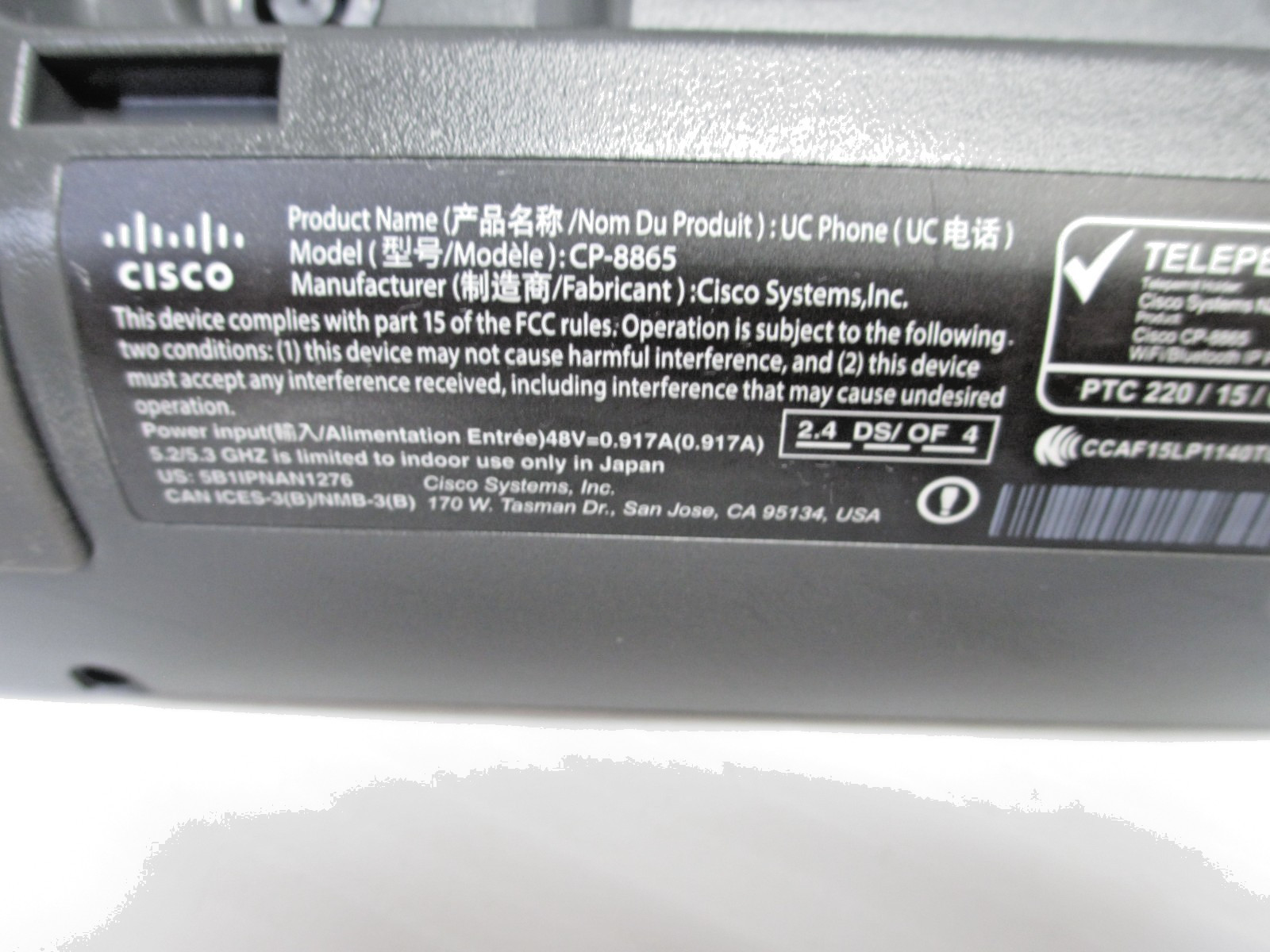 CISCO Gigabit IP Corded Phone CP-8865 Charcoal Gray With Call Screen