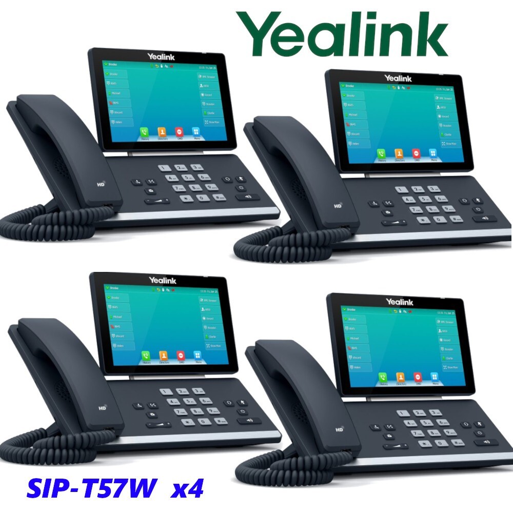 4 Pack Yealink SIP-T57W Premium IP Phone with Built-In Bluetooth & WIFI 16 SIP