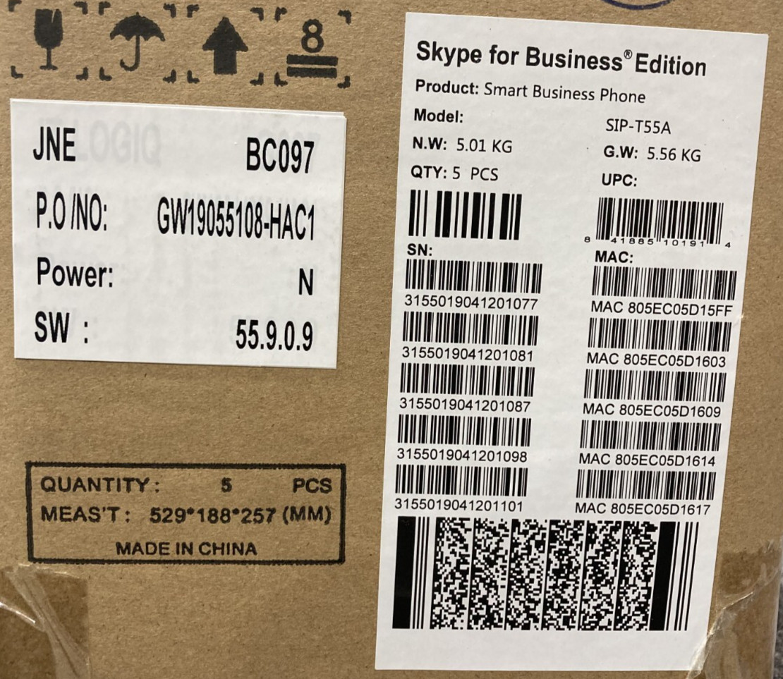 Lot of 5 Yealink Skype For Business SIP-T55A Smart Business Phone – NIB –