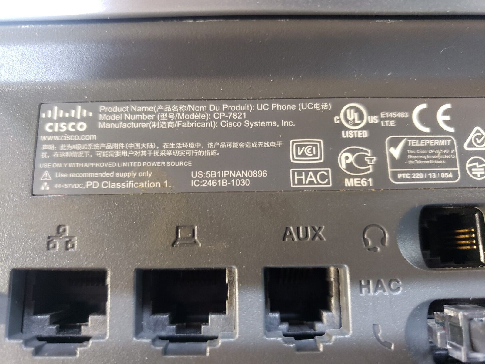 Cisco CP-7821-K9= 7821 IP Phone – Ethernet Cable – Wall Mountable