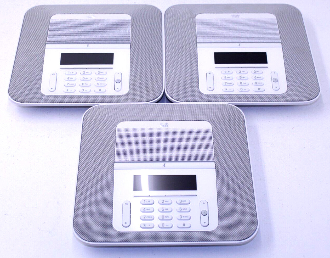 Lot of 3 Used Cisco CP-8832 White Conference Phones w/o PoE Injectors