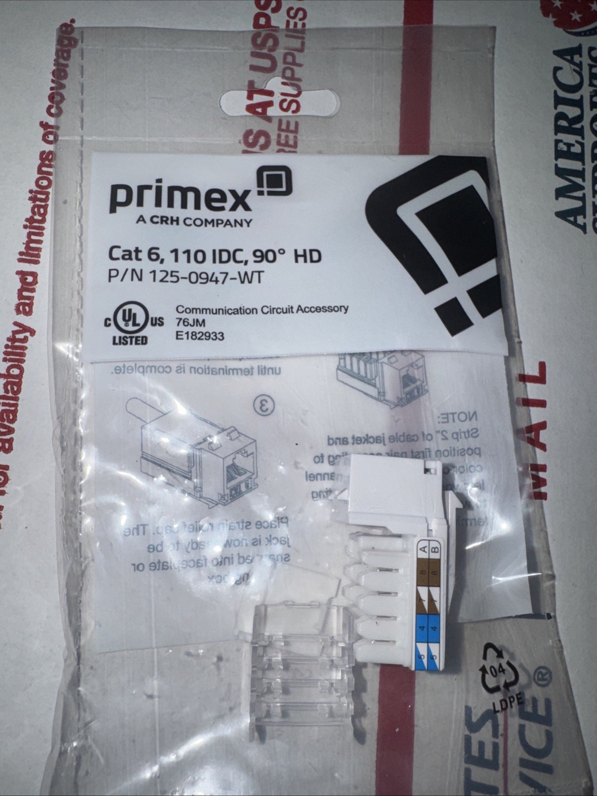 x6 Primex Cat.6 Network Connector RJ-45 Female High-Speed 125-0947-WT x6