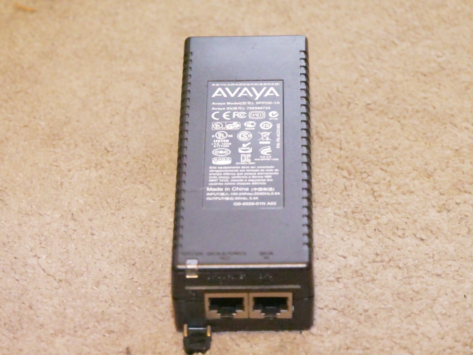 Avaya SPPOE-1A VoIP Phone Single Port PoE Power Injector Adapter