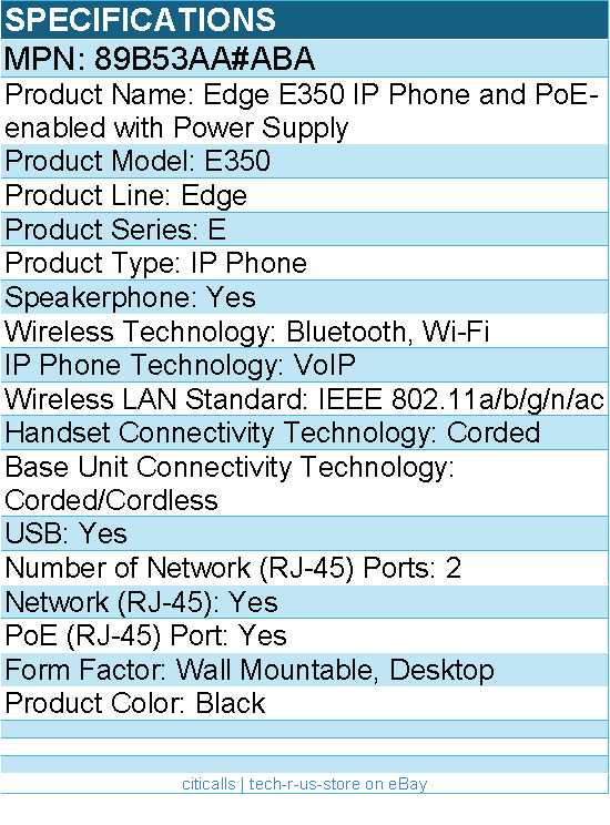 HP Poly 89B53AA#ABA Edge E350 IP Phone and PoE-enabled with Power Supply