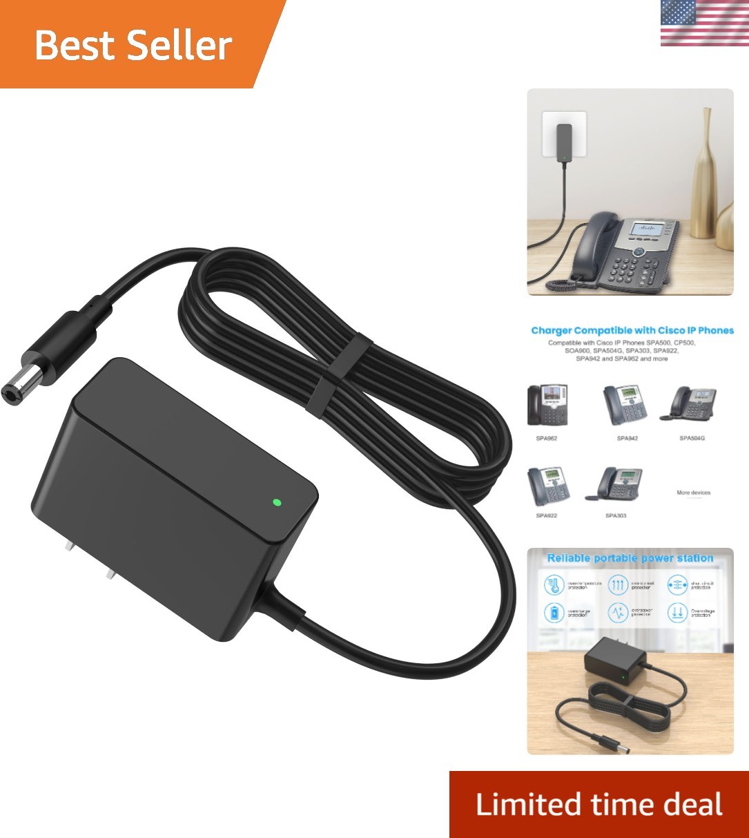 Durable Cisco Phone Power Supply with Short Circuit Protection – 2A Output