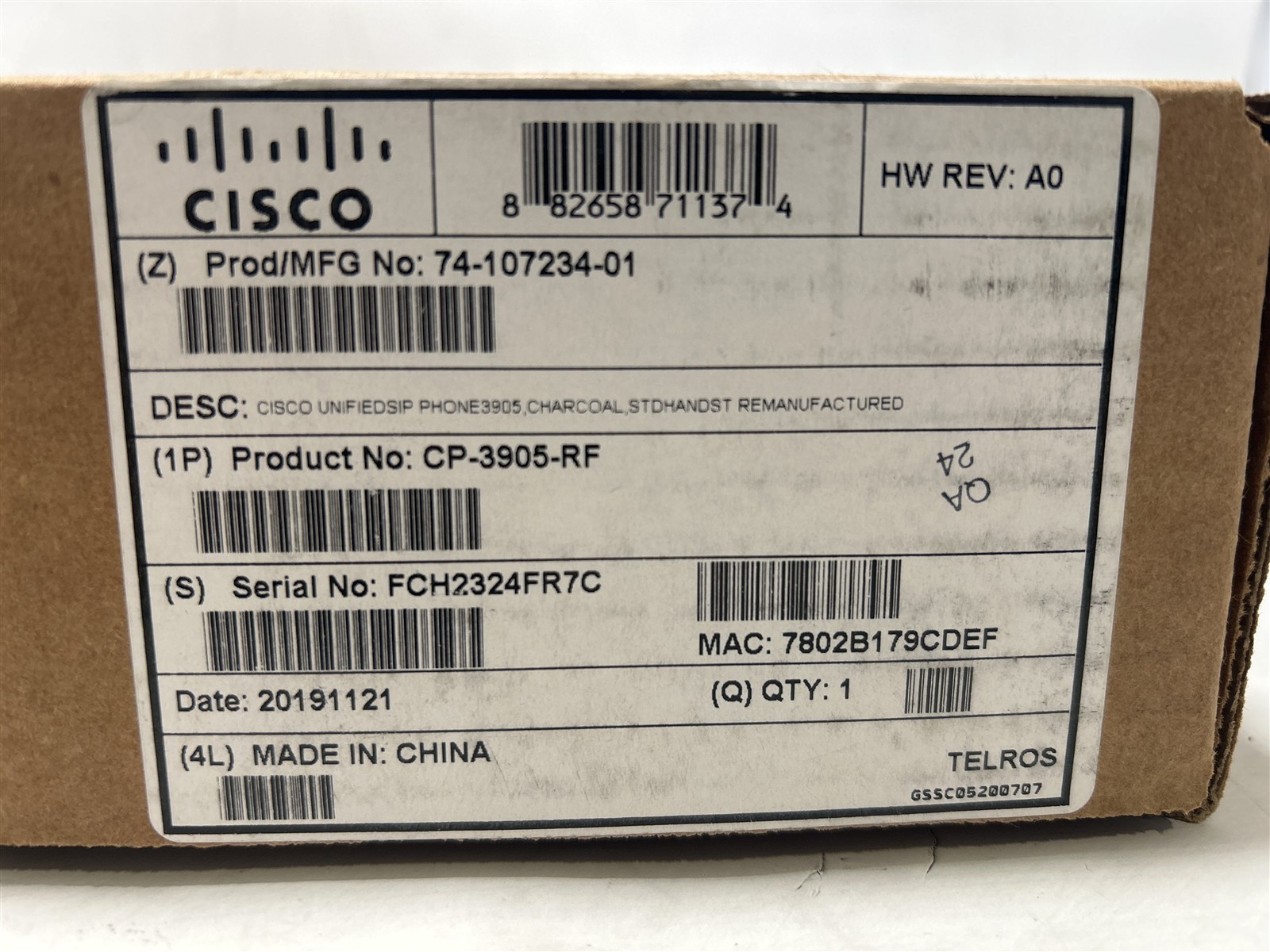 Cisco CP-3905-RF Unified SIP Business Phone Charcoal
