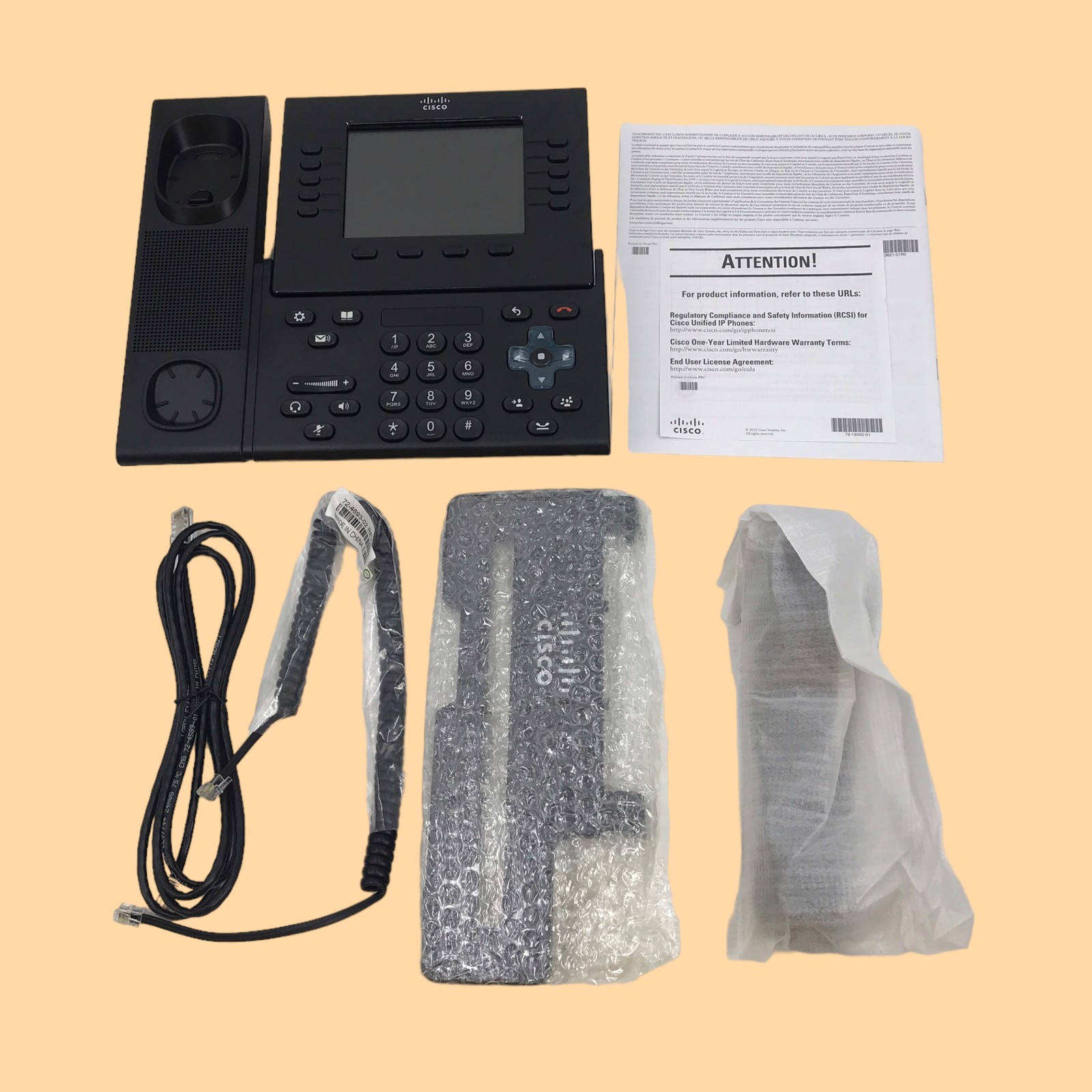 Cisco CP-8961-CL-K9 IP Phone Slimline Handset 5″ Color Display Charcoal #7497