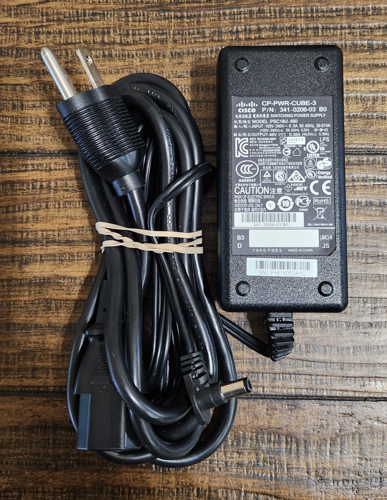 Cisco CP-PWR-CUBE-3 IP Phone Power Supply Adapter 341-0206-03 PSC18U-480 48V