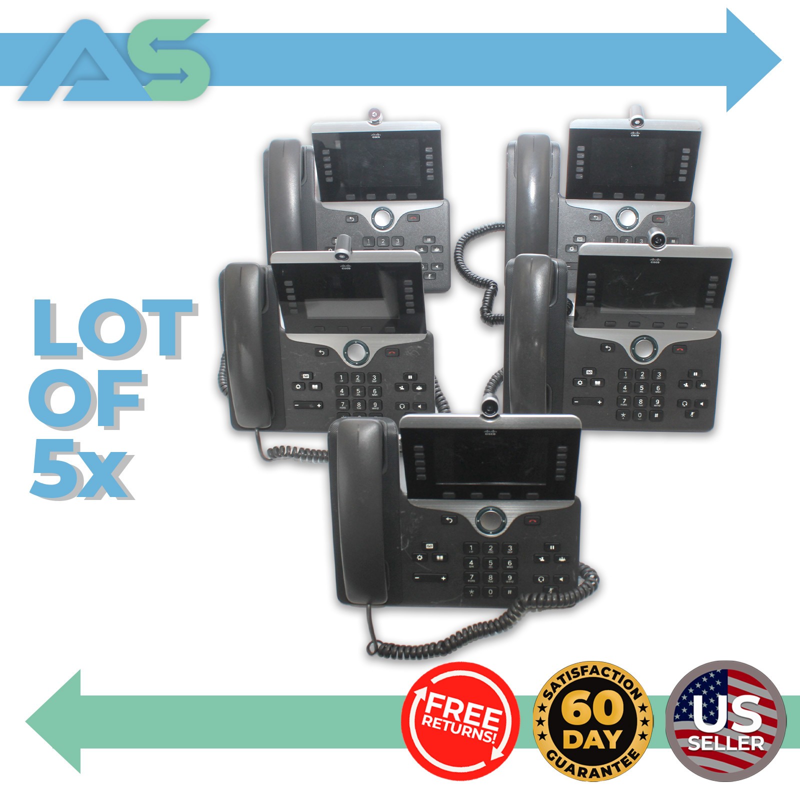 Lot of 5 Cisco CP-8845 Bluetooth IP VoIP Phone 8800 Series Business Office