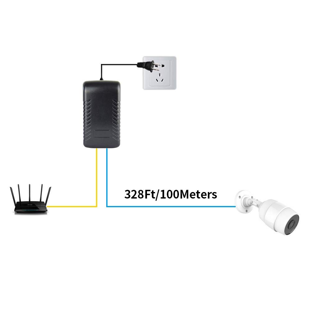 48V POE Injector Adapter Power Supply,10/100Mbps IEEE 802.3af black