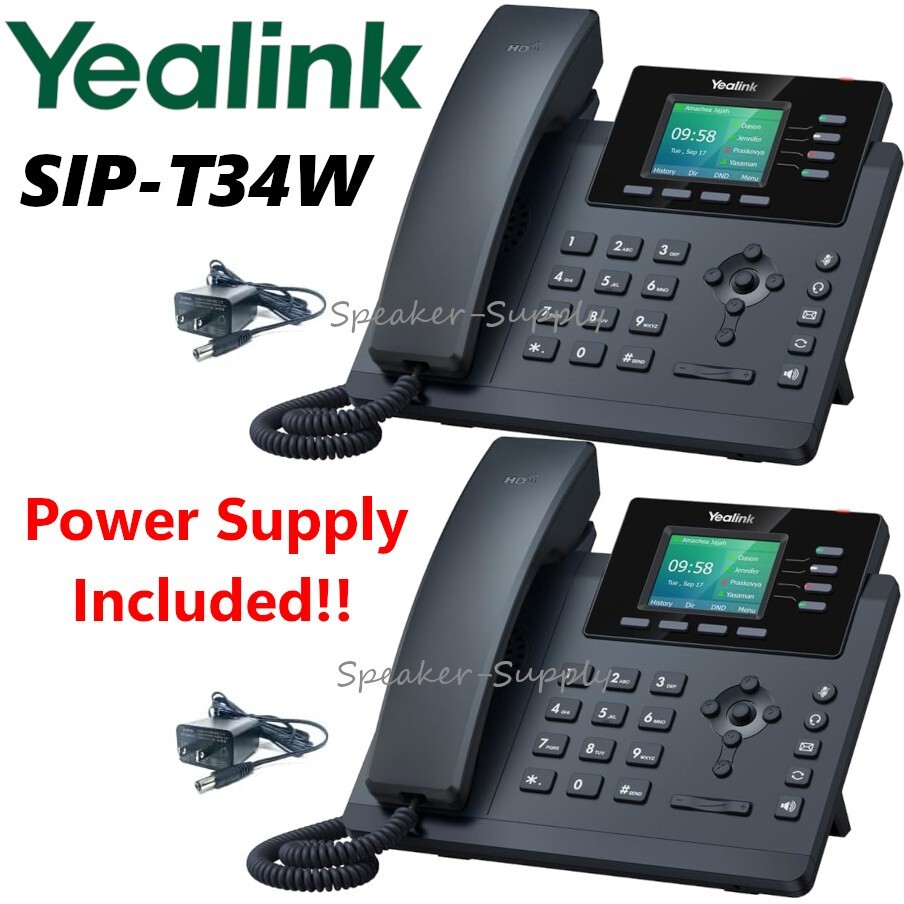 2 Pack Yealink SIP-T34W-PWR Entry Level IP Phone w/ Power Supply SIP-T34W 4 VoIP